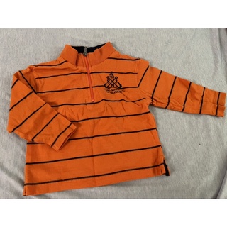二手美國品牌Nautical Kids童裝/橘色黑條紋立領拉鍊長袖上衣