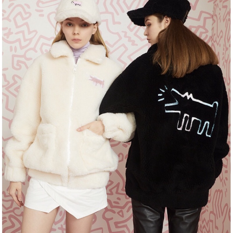 （全新）澳洲品牌 OZLANA Keith Haring 聯名款 over size 羊毛 毛毛外套（白色款）