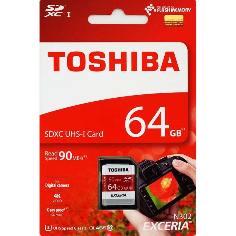 [日本製] TOSHIBA 64G 64GB C10 UHS-I(U3) SD/SDHC/SDXC 90MB 高速記憶卡