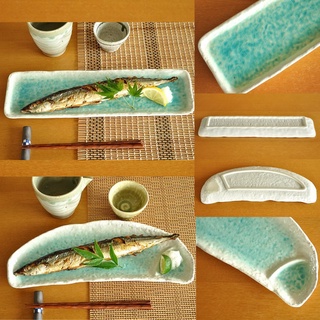 現貨 日本製 瀨戶燒 土耳其藍盤子 半月形盤 長方形盤 陶瓷 秋刀魚盤 日式餐盤 盤子 餐盤 小菜盤 日本進口