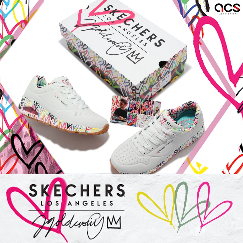 Skechers 休閒鞋 Uno 女鞋 JAMES GOLDCROWN 聯名款 白 愛心【ACS】 155506-WHT