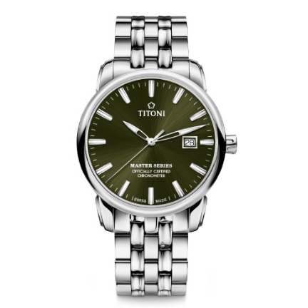 【TITONI 梅花錶】MASTER_SER大師系列 天文台機械腕錶 綠色面x銀 41mm 83188S-660