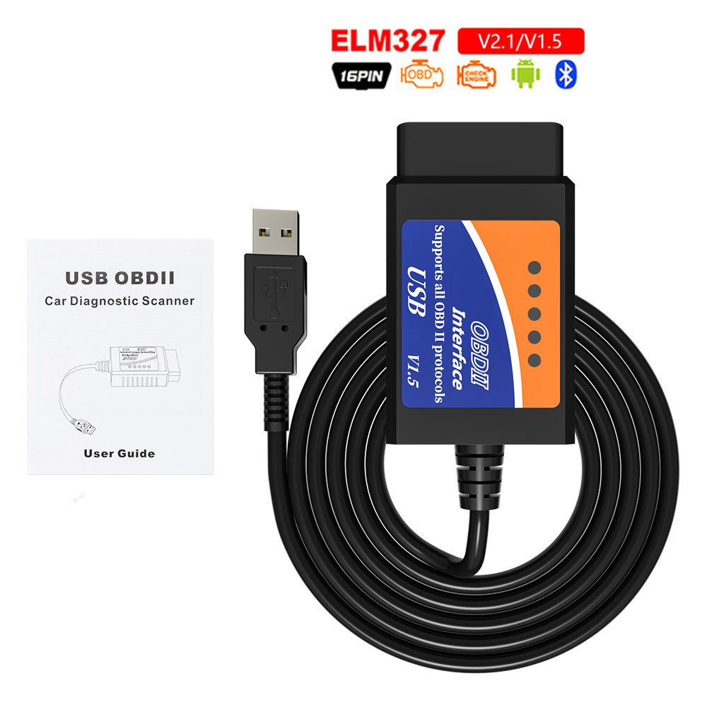 自動讀碼器 OBD/OBDII OBD2 掃描儀 ELM327 USB 汽車診斷工具接口接口 V1.5 版用於發動機故障