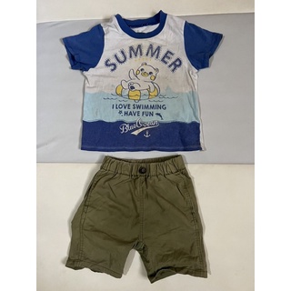 二手🌈J Puzzle拍手 男童短袖上衣 T恤90cm圓領summer海邊熊2Y綠色Fairy world 5號短褲