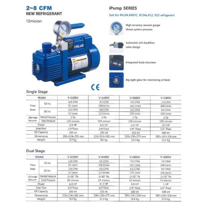 【含稅】 VALUE V-i280sv  1馬 真空馬達 抽真空 大型主機 真空幫浦附真空錶 1HP 逆止閥