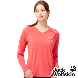 【Jack wolfskin 飛狼】女 率性拼接抗菌排汗衣 T恤『海棠紅』