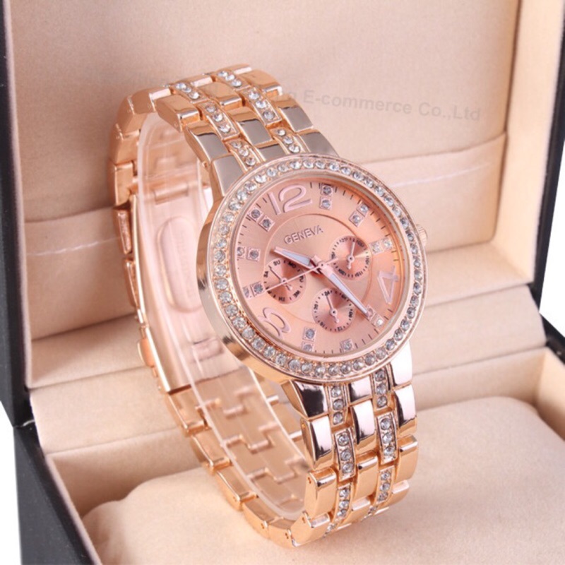 eBay爆款 韓版 日內瓦Geneva 時尚大錶面 雙排鑽鋼帶石英錶/男錶/女錶/中性錶/Watch