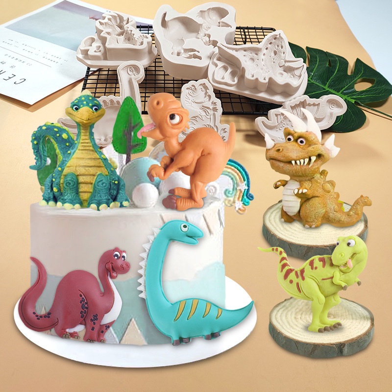 復活節恐龍矽膠模具 DIY卡通動物翻糖巧克力蛋糕裝飾模具
