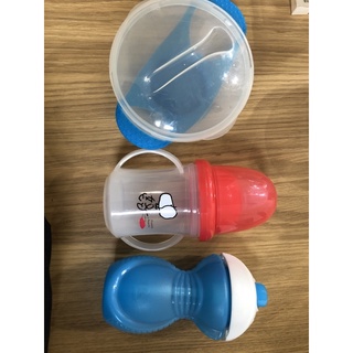 二手寶寶用品-藍色水杯、紅色果汁杯、吸盤碗