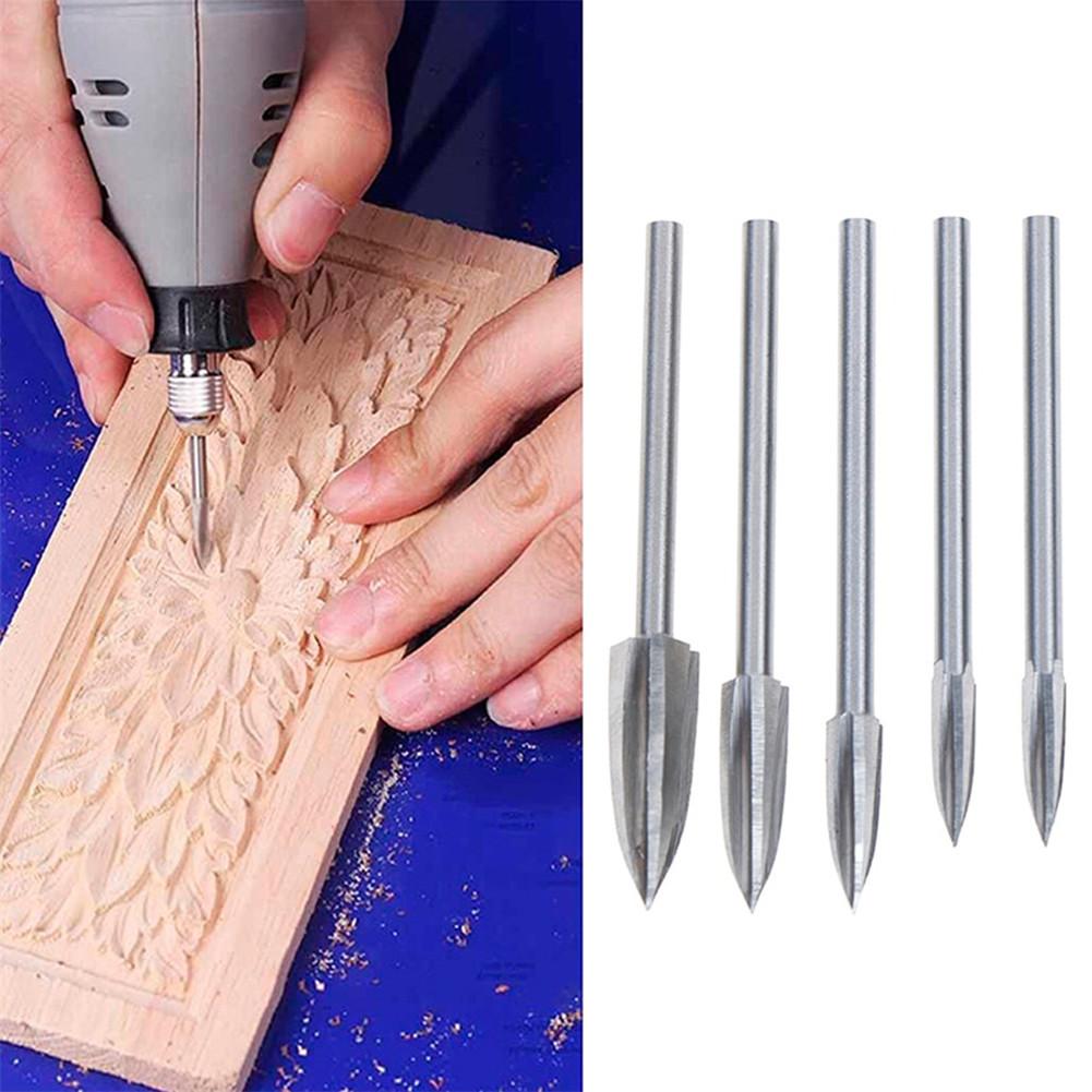 5 件裝木雕鑽頭套裝用於木工鋼藝雕刻機硬質合金研磨毛刺鑽孔雕刻