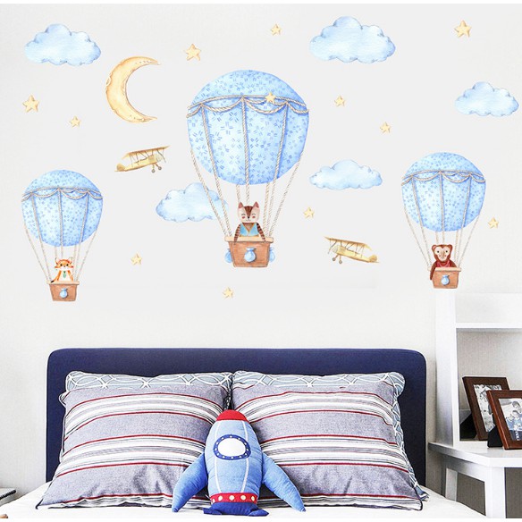 (A52)素雅藍色熱氣球 可移除牆面裝飾 壁貼 牆貼 窗貼