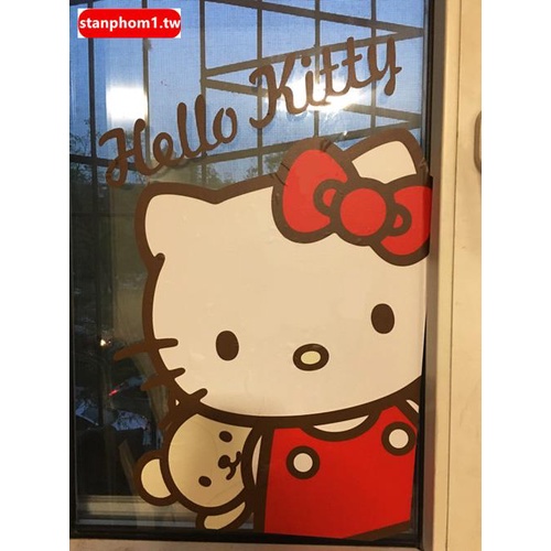 hello kitty貓卡通趣味牆貼紙 臥室客廳背景牆面裝飾防水玻璃門貼YJ