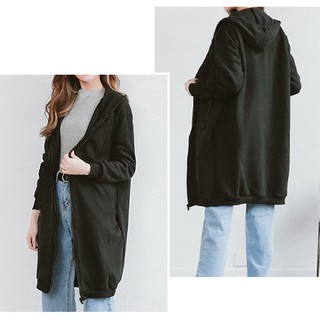 「M~XL。臺灣現貨」2色 休閒百搭 內刷毛 長版連帽外套 (O1019)