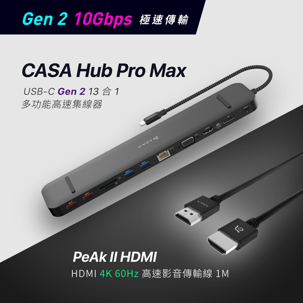 【亞果元素】HUB Pro Max 13合1 USB-C 3.1 Gen2 高速集線器+HDMI 高速影音傳輸線