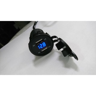 手機充電 雙usb+led 電壓表 雙孔usb 一體成型 附保險絲線組 亮面防水 12-24v 通用