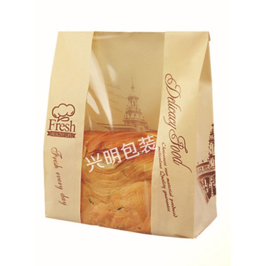 開窗淋膜麵包包裝袋/食品牛皮紙袋/450g土司袋