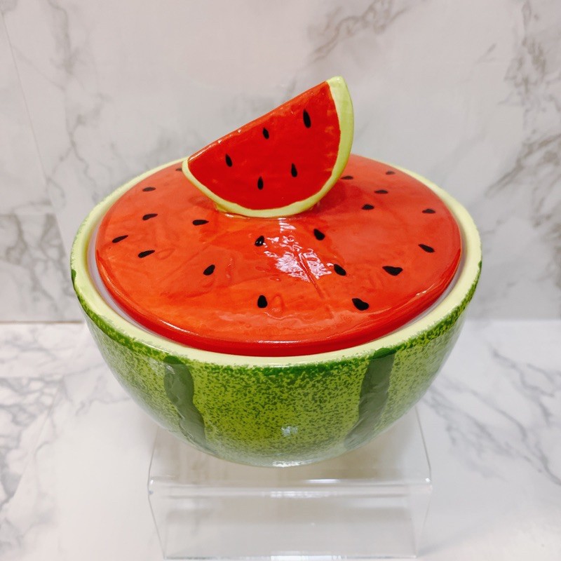 現貨🍉西瓜碗附蓋子陶瓷置物糖果盤飾品盤蜜封碗湯碗送禮禮物交換禮物聖誕禮物