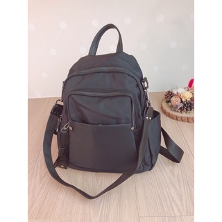 Forever-Ss 黑色1+2隔層造型尼龍+真皮後揹包 肩背 後背 兩用包 臺灣出貨
