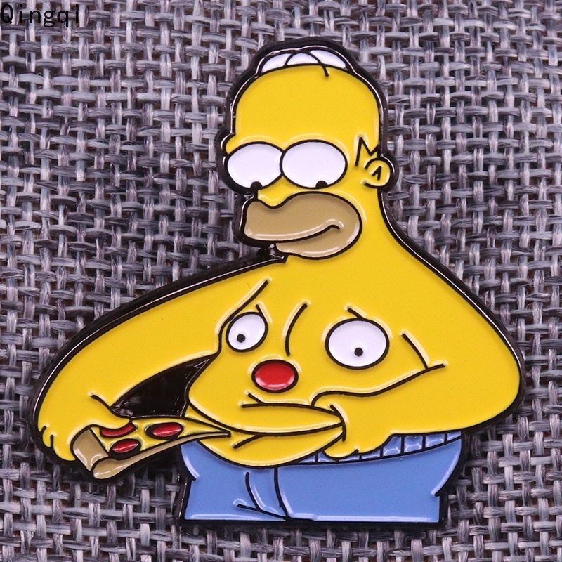 Homer Simpson Eat Pizza Pin 有趣的 Fatso Belly 徽章卡通電視胸針動漫禮物 809