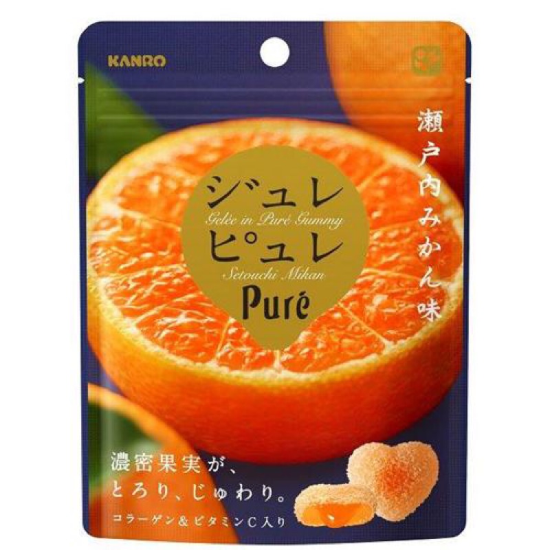 日本直送 KANRO瀨戶內Pure'蜜柑橘夾心軟糖 柑橘愛心軟糖