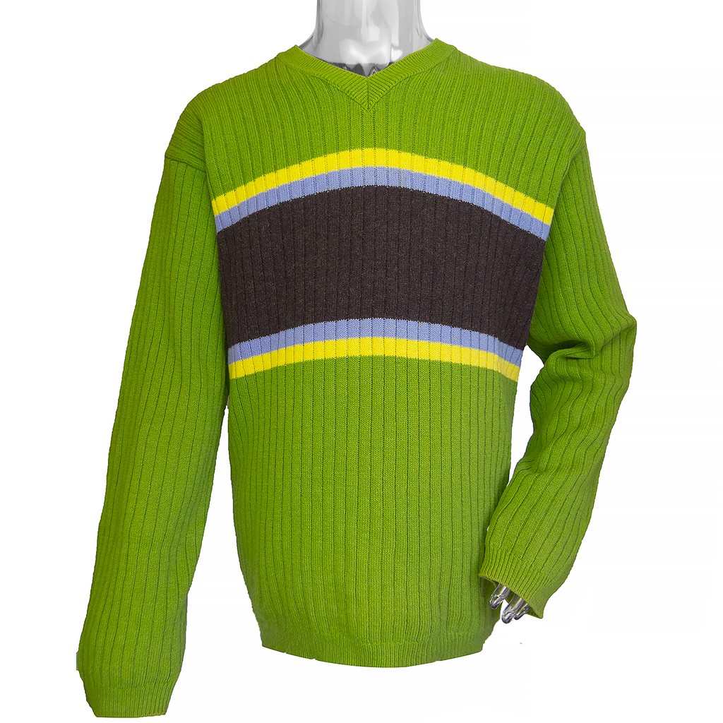 義大利品牌United Colors of Benetton 班尼頓綠色條紋長袖毛衣 XL號 義大利製