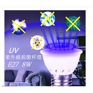 LED 8W E27殺菌杯燈 UV紫外線消毒燈【燈火通明】 小面積小空間 驗鈔 適用110V電壓