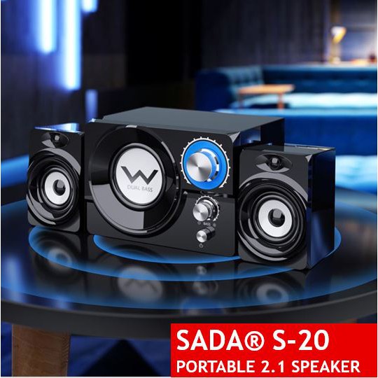 SADA S-20 2.1 Mini Black Wooden Subwoofer Portable Music USB