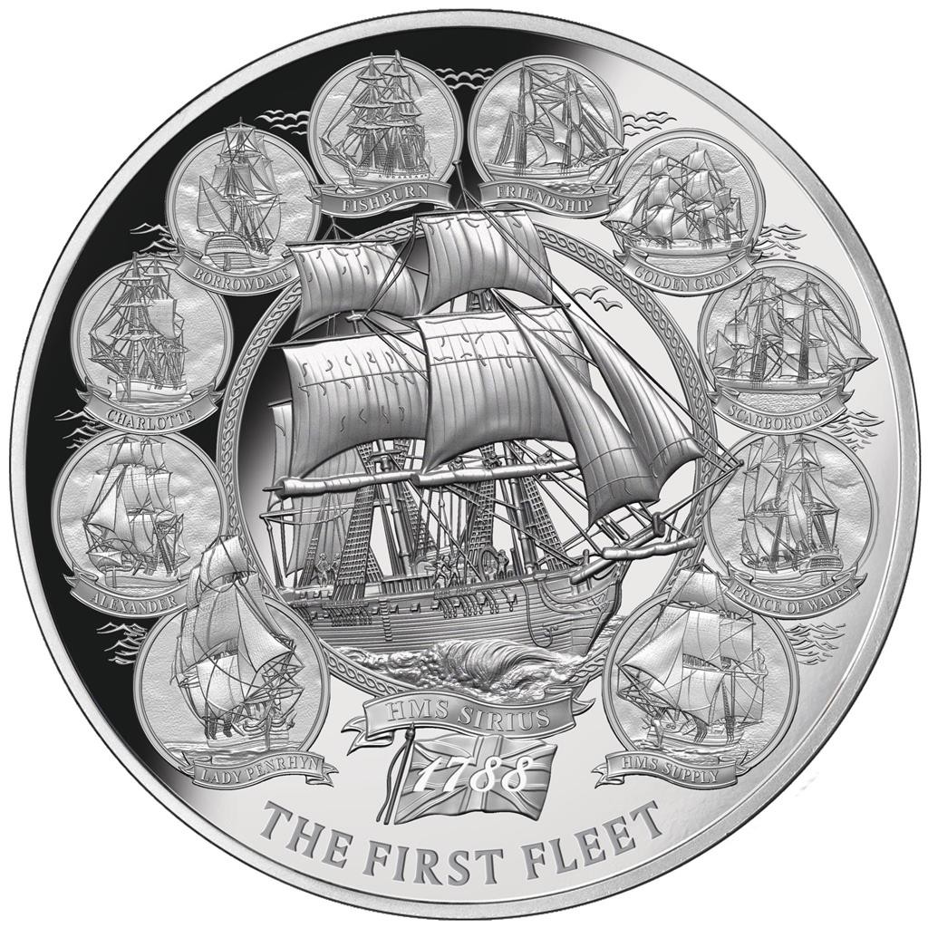 [白銀之手]&lt;預購&gt;2018紐埃英國殖民澳洲第一艦隊高浮雕銀幣-16000