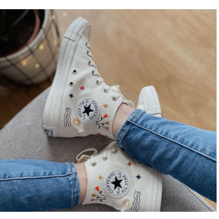 預購 CONVERSE Platform All Star 刺繡 小花 圖案 厚底 黑色 新款 國外限定