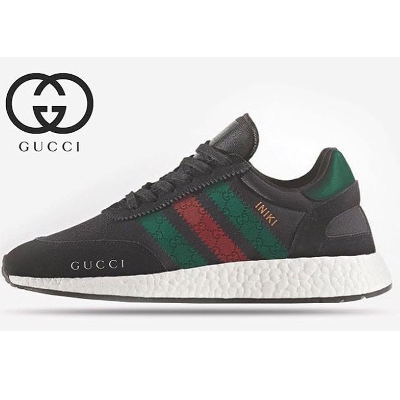 Gucci x adidas Iniki Runner Boost 伊尼基復古中底爆米花慢跑潮流鞋系列“黑綠紅” | 蝦皮購物