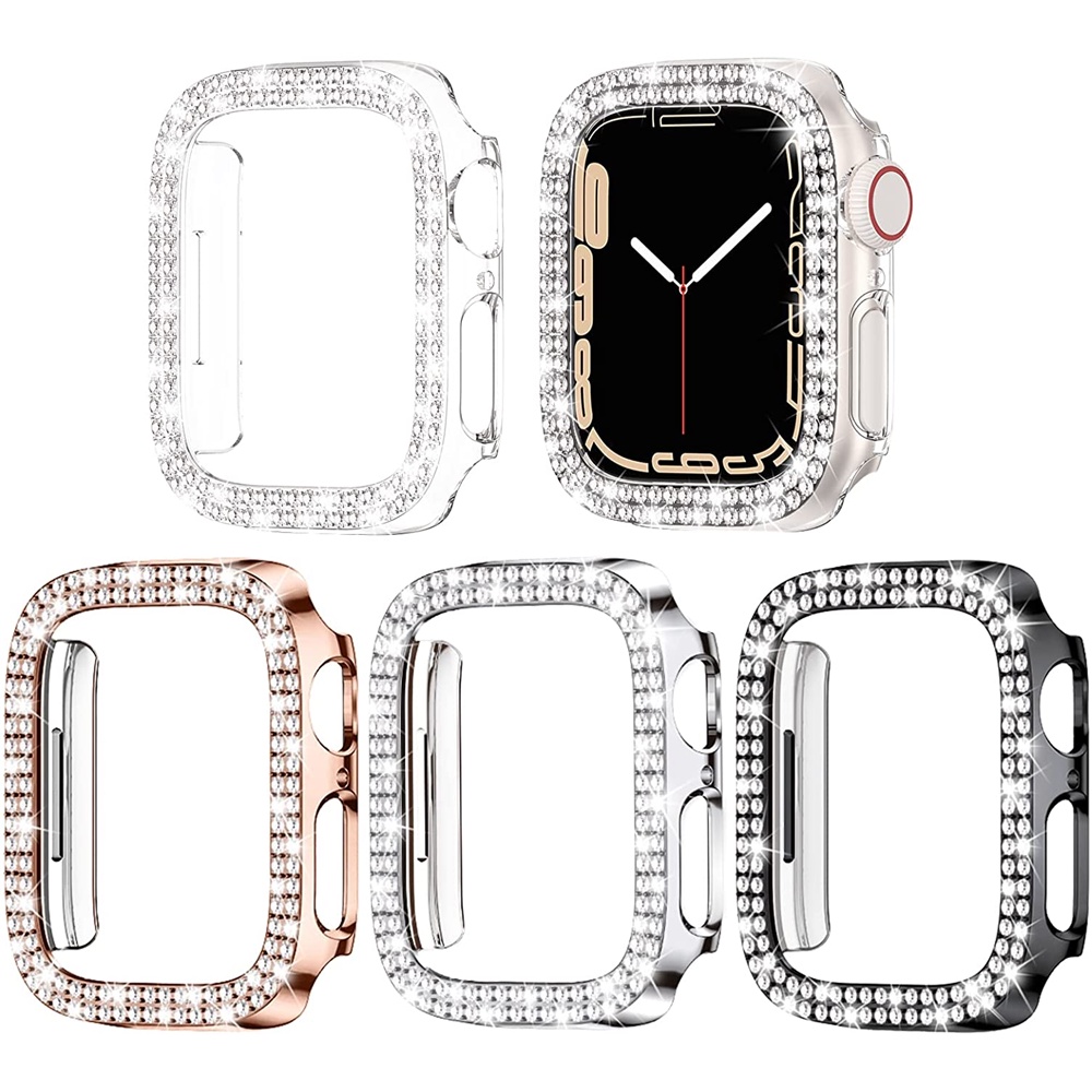 適用於apple watch蘋果手錶7654321SE雙排磚鏤空閃光保護殼鏤空保護套