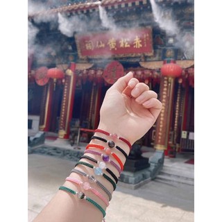 現貨｜香港流行飾品❤️天然水晶手工編織幸運彩虹手繩 晶石手鍊 銀飾 編織繩