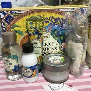 sabon 繽紛野梨系列-沐浴油、身體磨砂膏、絲綢身體乳 、護手霜 、香水（附盒小禮盒版5樣）