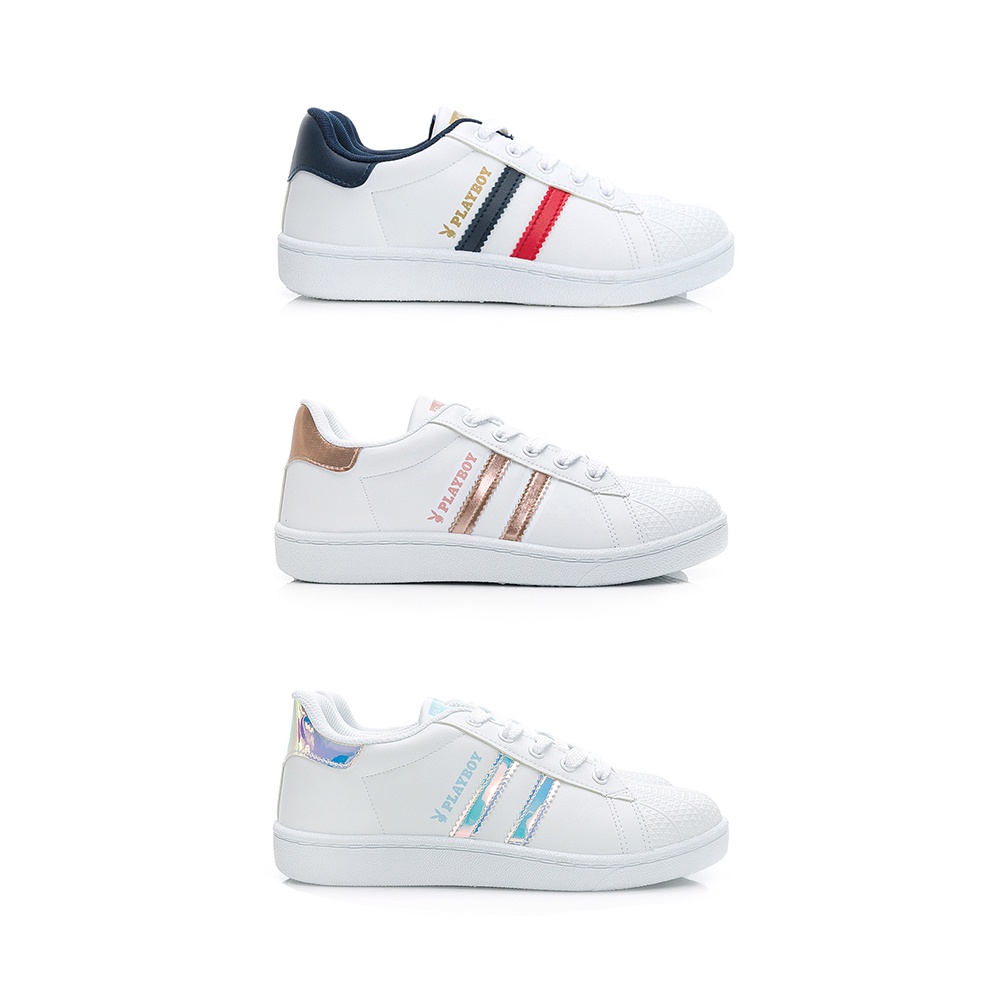 PLAYBOY  美式潮流  輕量貝殼兔兔小白鞋-玫瑰金/白貝殼/藍紅(Y8228)