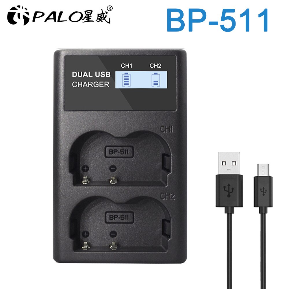 Palo 11 BP511 BP 511 BP511 BP511A 電池 LCD USB 充電器適用於佳能 EOS 40