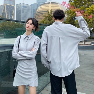 【COUPLE】春季🌹🌹2022情侶裝設計感韓版男長袖襯衫女連衣裙套裝裙衣潮
