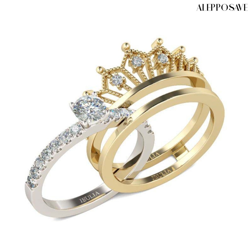 💕Double S飾品小鋪💕簡約可拆分皇冠女士戒指微鑲鋯石兩件套 二合一指環