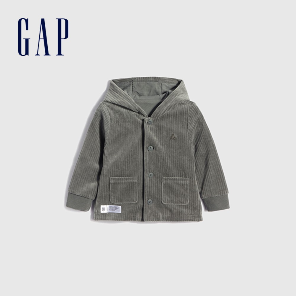 Gap 嬰兒裝 保暖燈芯絨連帽外套-煙灰色(622879)