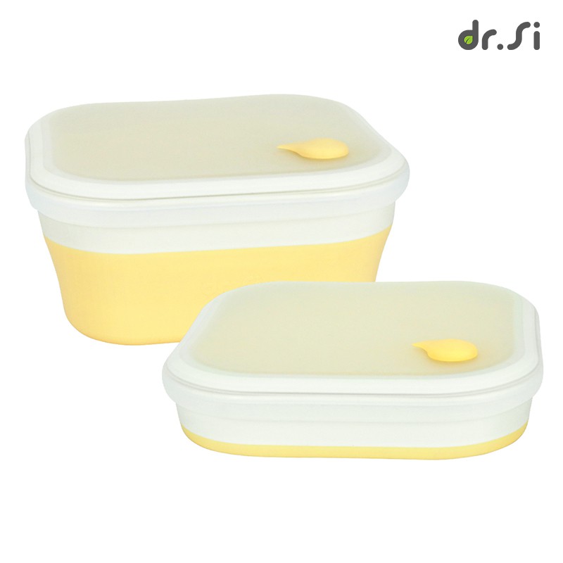 【dr.Si 矽寶巧】飽飽盒 (無菜盤)-布蕾黃 低功率微波 折疊餐盒