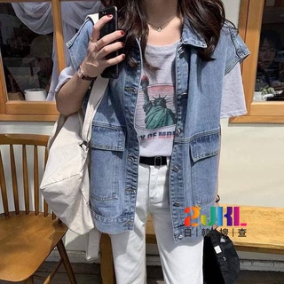 #8029韓版俐落口袋牛仔背心~熱銷款牛仔背心外套 寬鬆落肩歐美帥氣牛仔背心 女生牛仔外套 牛仔背心