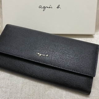 全新 agnes b 水波紋 黑色 防刮 皮革 扣式 長夾 皮夾 真皮 牛皮 薄款 薄型 小b 保證真品 正品 女用