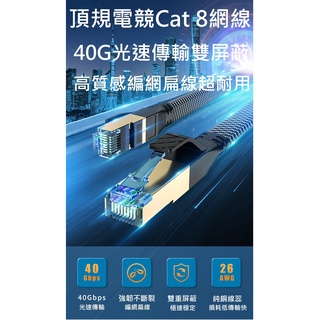 CAT 8 電競網路線 CAT8 CAT7 鍍金頭純銅線扁線頂級雙遮蔽40Gbps直播/NAS/Hi-Res