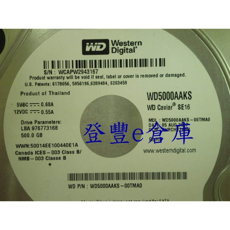 【登豐e倉庫】 YF538 WD5000AAKS-00TMA0 500G SATA2 硬碟