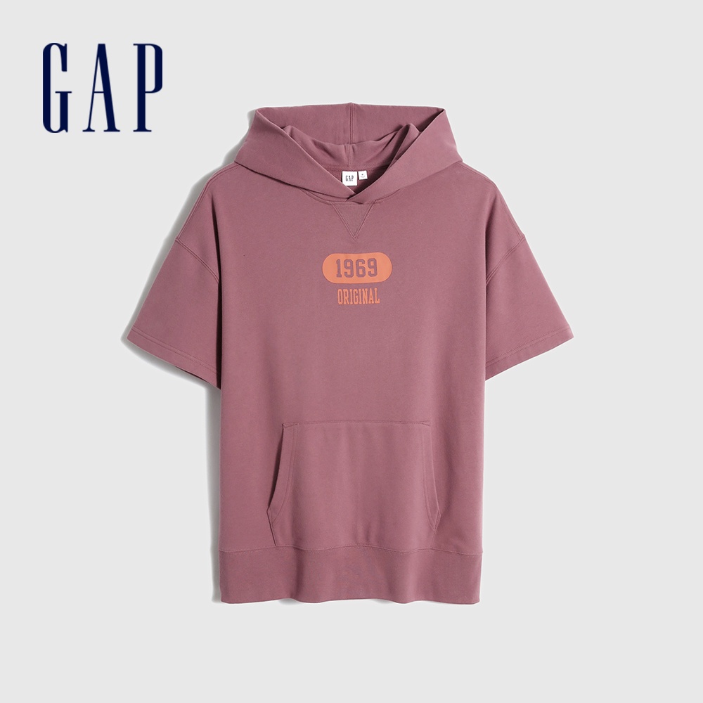 Gap 男女同款 Logo/印花短袖帽T 碳素軟磨法式圈織系列-淡紫紅色(809004)