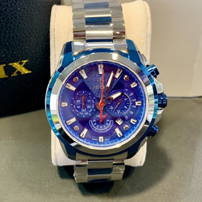 AOLIX 日本機芯 商務紳士錶 寶藍 三眼錶 紅指針 男錶日期 石英錶  藍寶石鏡面 一年保固 公司貨附保證書