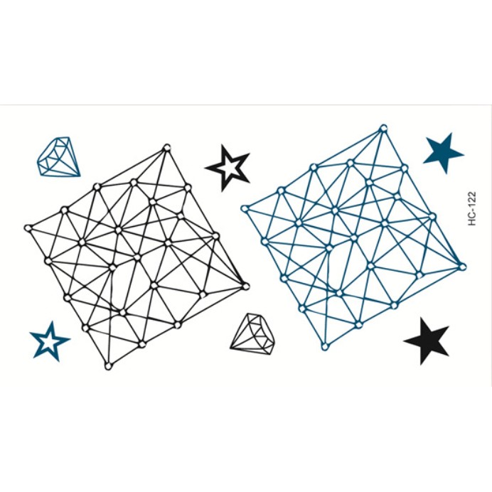 玩物志 韓國 創意 小清新 方型 星星 立體 鑽石 幾何 紋身貼紙 微刺青 防水 單張