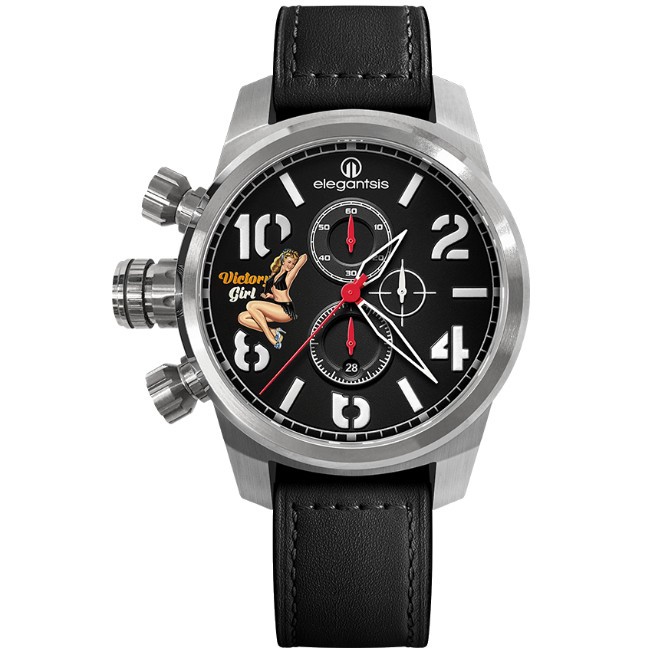 elegantsis 傑本尼氏 ELJF48QS-OB01LC 機頭藝術黑寡婦腕錶/黑面 48mm