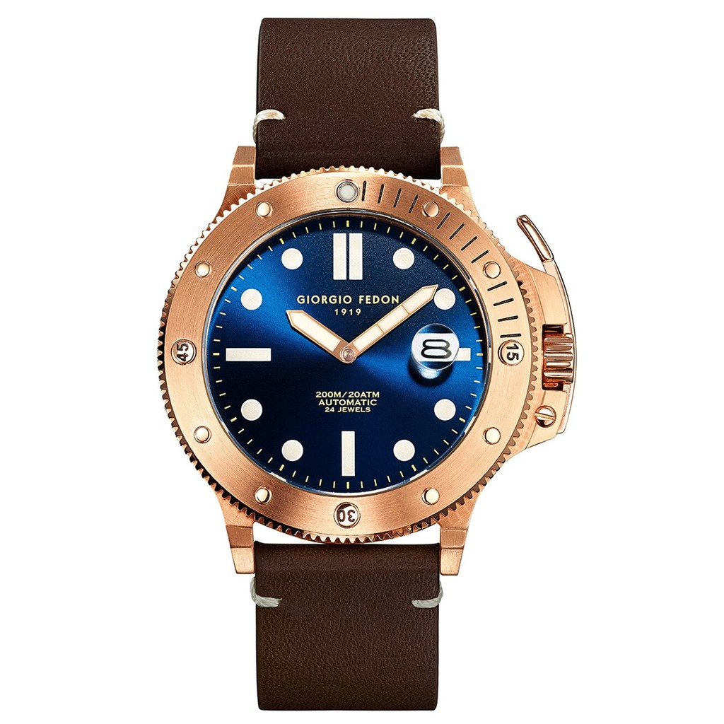 【GIORGIO FEDON 1919】喬治菲登海藍寶石系列機械錶-藍x玫塊金框/45mm GFCL005