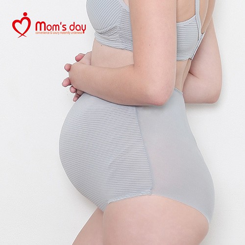 韓國Mom's Day 條紋孕婦高腰內褲-灰色