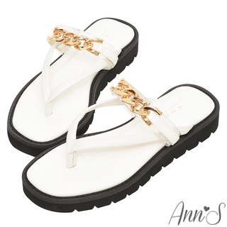 Ann’S舒適滿分-質感金鍊夾腳厚底涼拖鞋3cm-白(版型偏小)